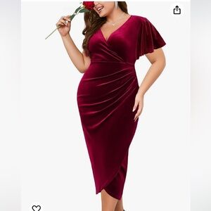 ZOMVA new velvet burgundy wrap dress with ruffle sleeves. 2XL